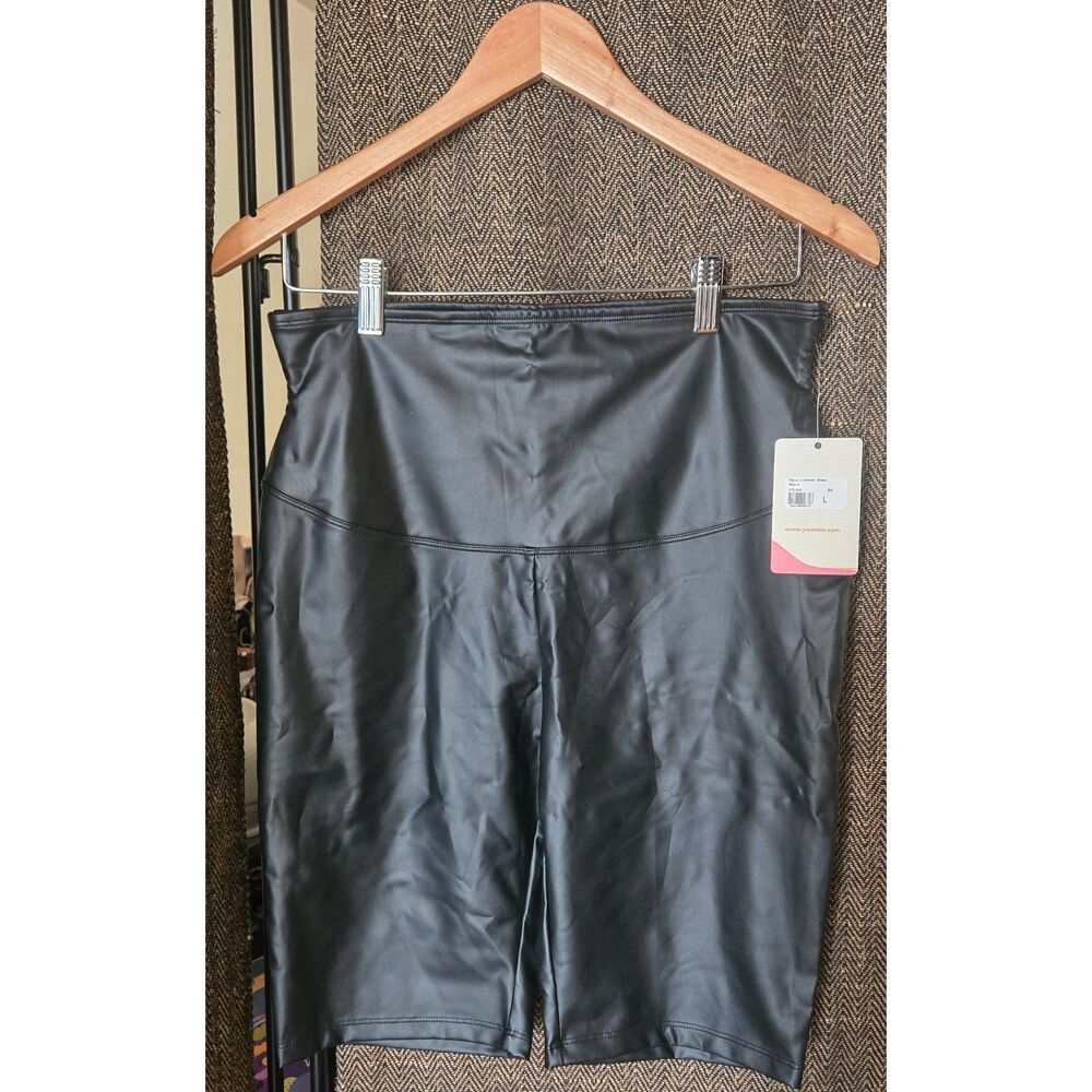 Yummie Faux Leather Shaping Biker Shorts Black L NWT YT2-545